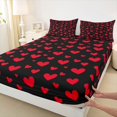 thumbnail image 3 of Homewish Kawaii Love Heart Twin Sheet Sets, Romantic Valentines Day Twin Fitted Sheet, Black Red Cartoon Flat Sheet, Breathable Home Decor, 3pcs, 3 of 7