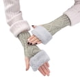 thumbnail image 4 of CUZIBR Winter Gloves Women Women'S Plush Knitted Fingerless Glove Cartton Pattern Wool Fuzzy Lined Mitten Sleeves Writing For Running Driving Hiking, 4 of 4