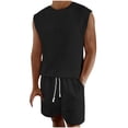 thumbnail image 2 of Abtuhar Men Leisure Solid Sleeveless Hoodless Casual Blouse and Pants Pajamas Set Set,Black,M, 2 of 5