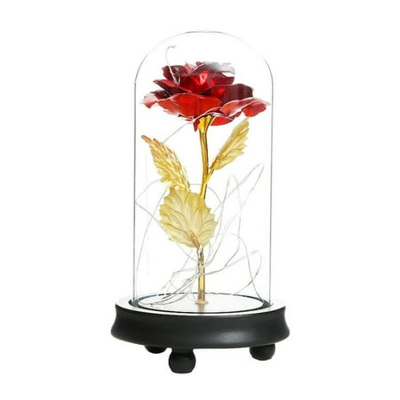 

Enternal Rose Flower in Glass Dome Flower LED Lamp Light with Wooden Base 22x11.4cm