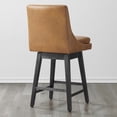 thumbnail image 4 of CHITA 26 inch Upholstered Swivel Fabric Counter Bar Stools with Back & Wood Legs Set of 2,Faux Leather in Cognac Brown, 4 of 7