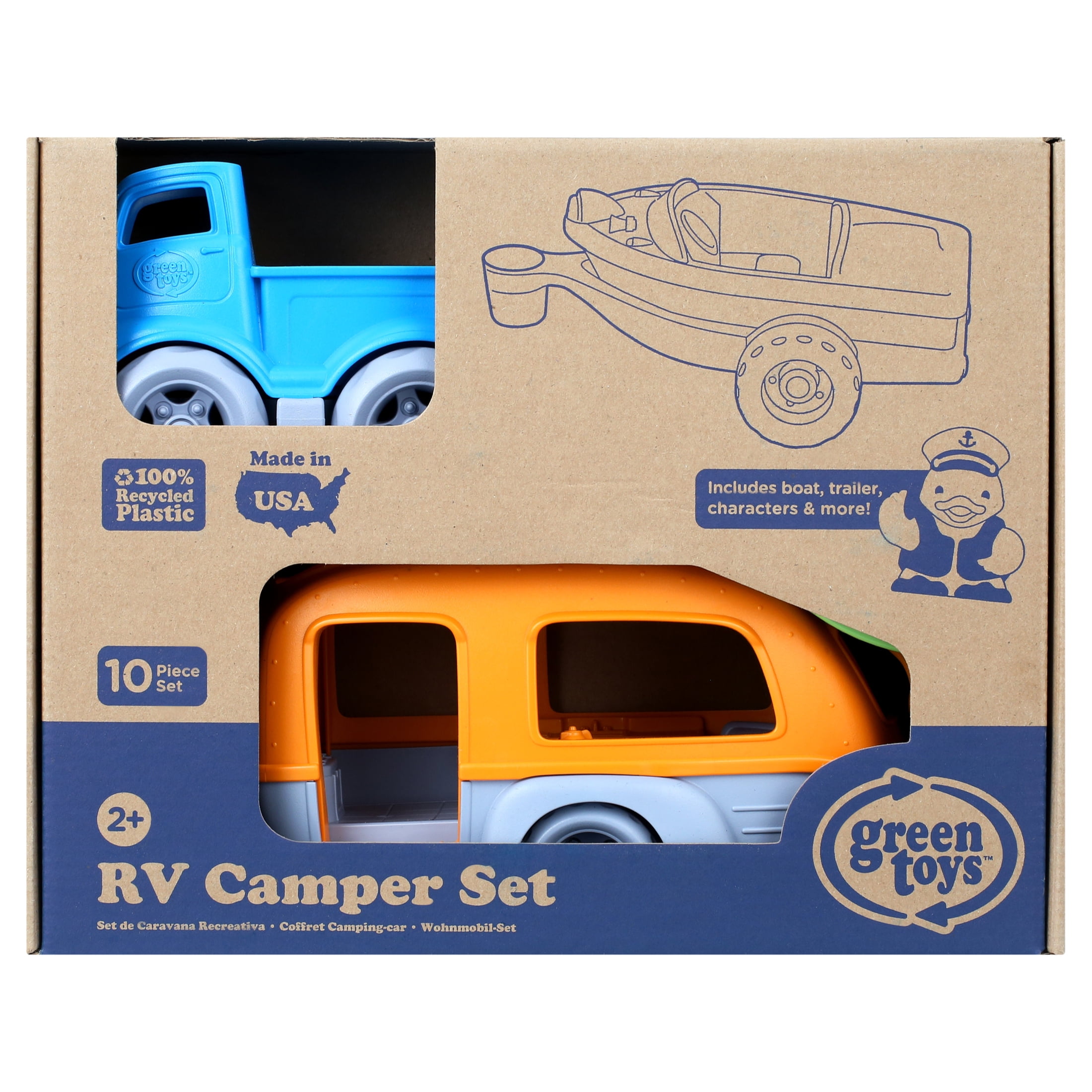 Green Toys RV Camper Set, 10 Piece Play Vehicle Set for Ages 2+