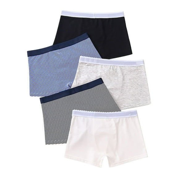 Coerni Pack Of 5 Kids Boys Cotton Underwear Toddler Stripe Print Elastic Waist Bo𝐱er Briefs Children Breathable Trunks