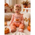 thumbnail image 4 of RUINIXCW Newborn Girl My First Halloween Outfit Infant Girls Fall Winter Clothes Pumpkin Letter Printed Ruffled Long Sleeve Romper Pants Headband Set, 4 of 10