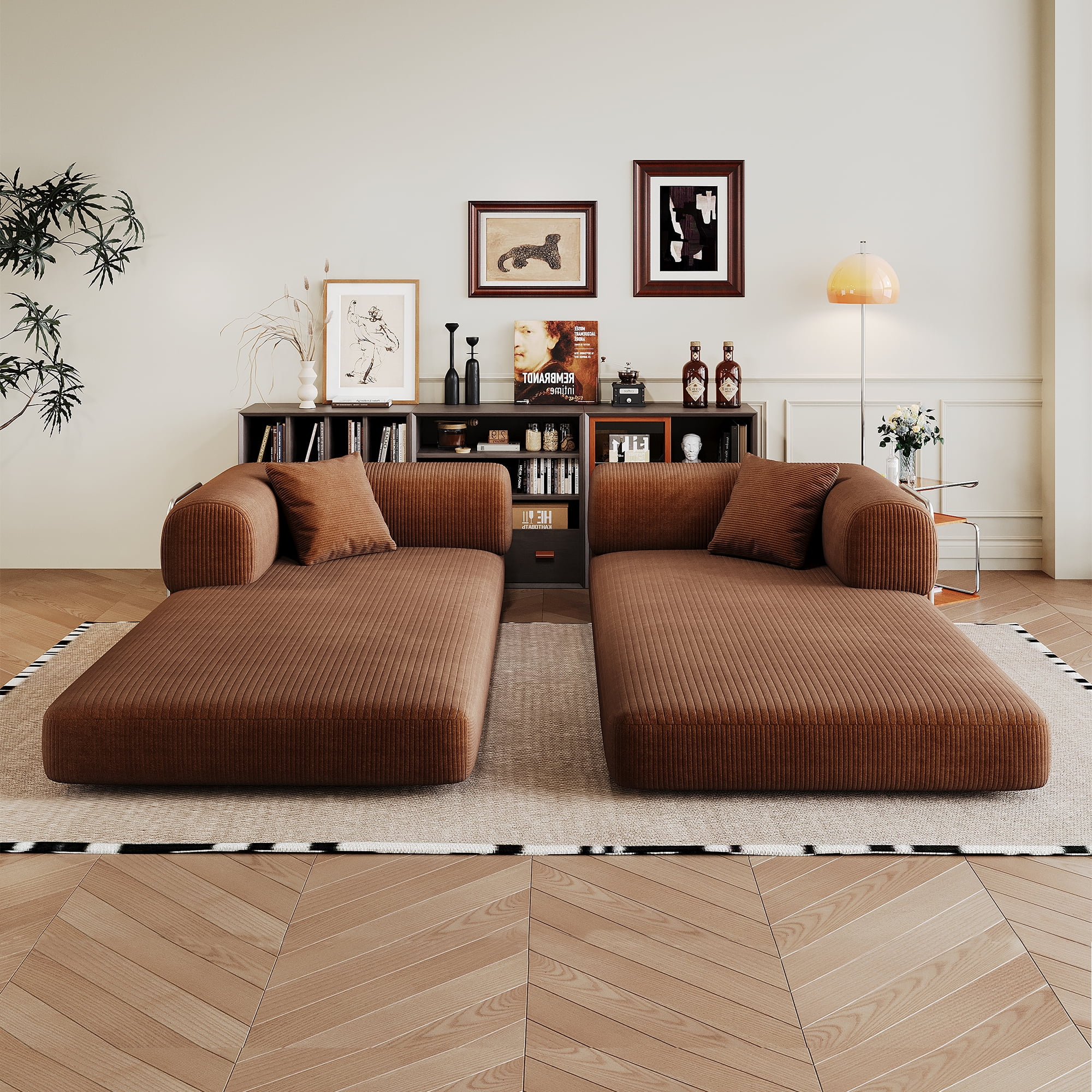 78.8" Convertible Corduroy Sofa Bed Pillow Back & Armrest Comfy Futon Sleeper for Living Room Bedroom Deep Brown