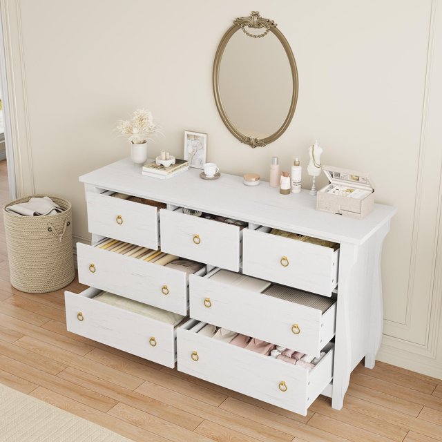 AKDSteel Commode à 7 Tiroirs pour Chambre, Commode à Tiroirs de 54 Pouces de Large avec Rangement Autoportante, Coffre de Rangement en Bois pour Garde-Robe pour Salon, Chambre, Entrée