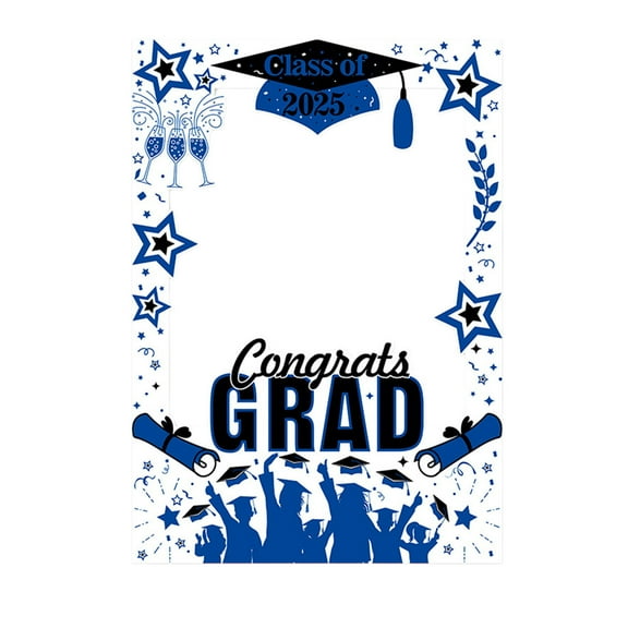 2025 Graduation Photo Booth Props, 1pcs Class of 2025 Props with Photo Frame Black & Gold Grad Decor for All Ages Graduation Party Supplies Photoshoot Accessories