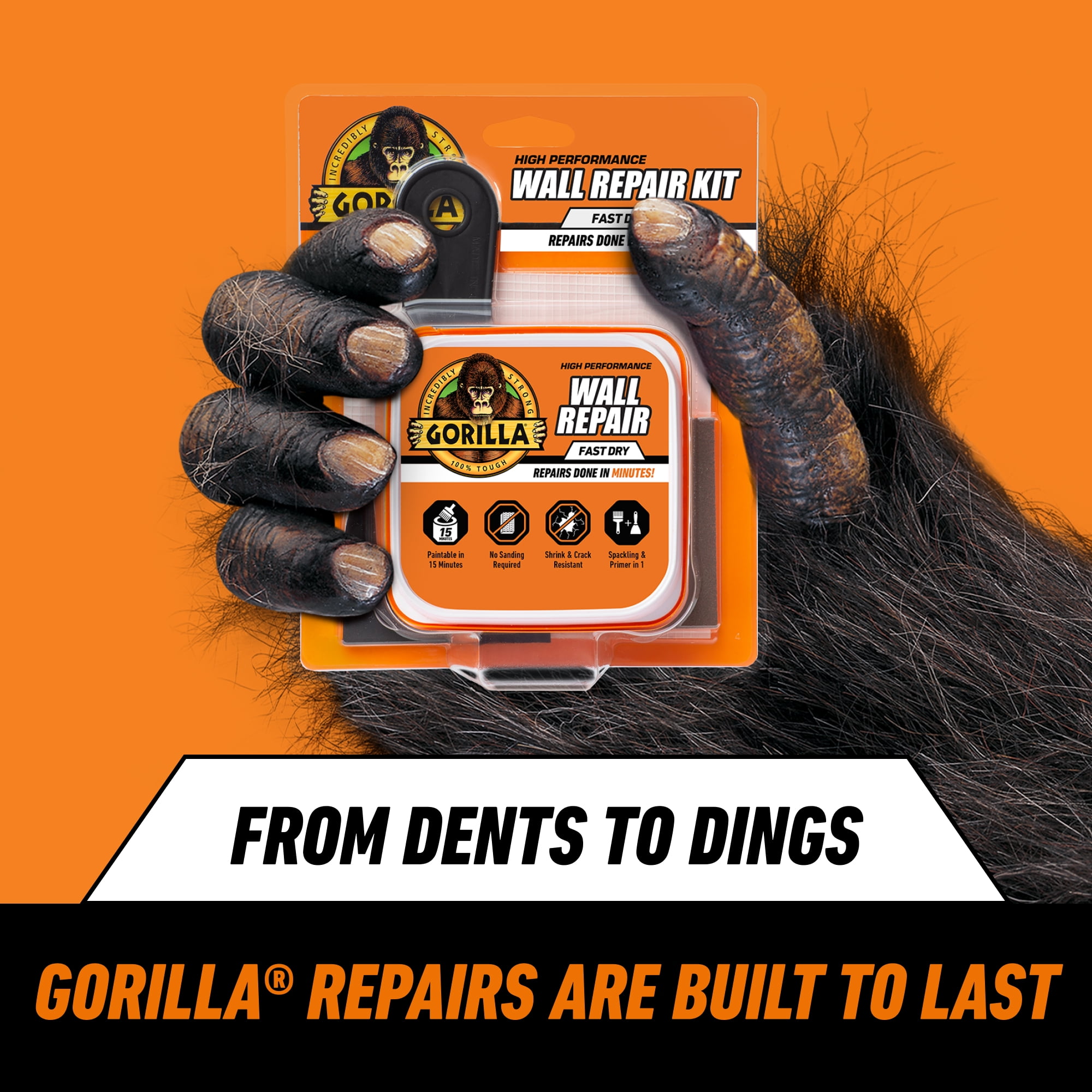 Gorilla Glue Wall Repair Kit. 4oz Spackling & Patch, 3" Putty Knife and 220 Grit Sanding Block Color