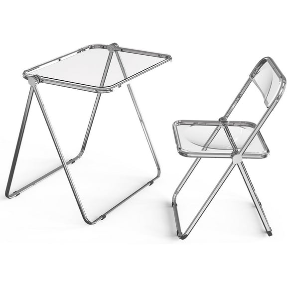 YESSW Folding Acrylic Table and Chair Set Small TV Tray for Snack Dinner on Couch, Tiny Foldable Desk Writing Desk for Home Office for Small Spaces