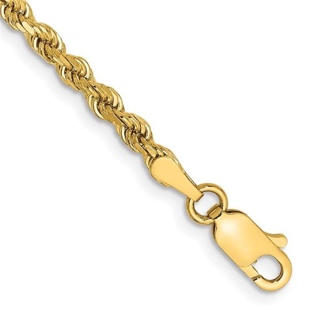 Quality Gold 10DH021-7 10K Yellow Gold 3 mm Semi-Solid Diamond-Cut Rope Chain 7 in. Bracelet