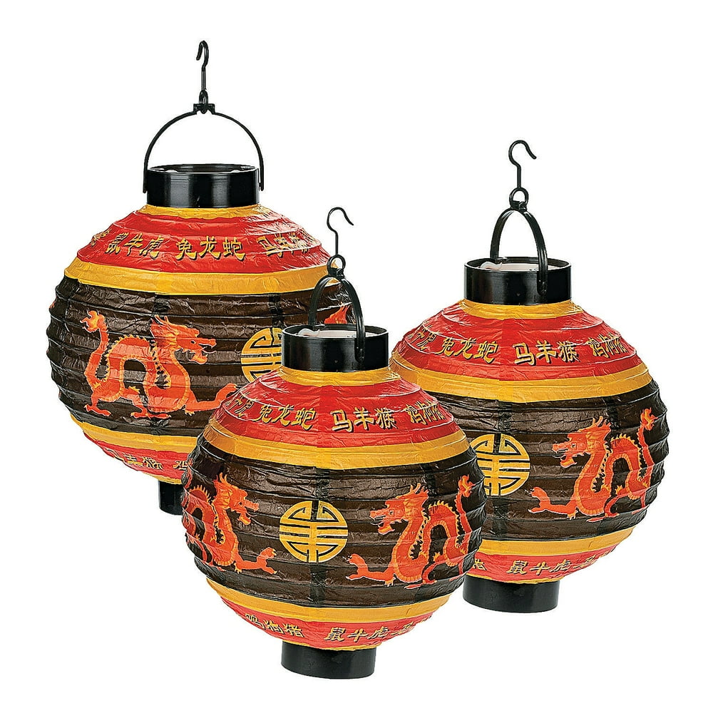 Light Up Paper Chinese Lanterns (3Pc) Party Decor 3 Pieces