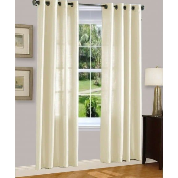 1 PANEL MIRA  SOLID IVORY BEIGE SEMI SHEER WINDOW FAUX SILK ANTIQUE BRONZE GROMMETS CURTAIN DRAPES 55 WIDE X 84" LENGTH