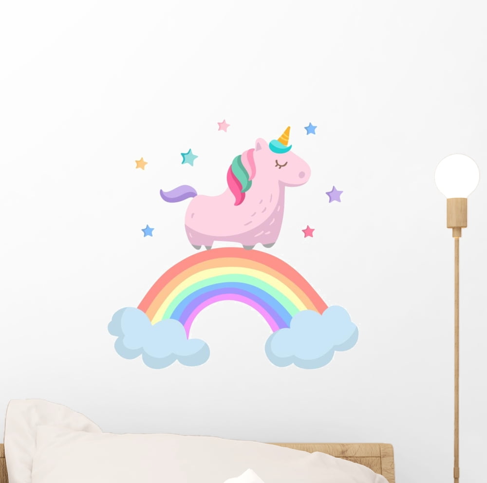 Cute Pink Unicorn Rainbow Wall Decal Wallmonkeys Peel and Stick Decals