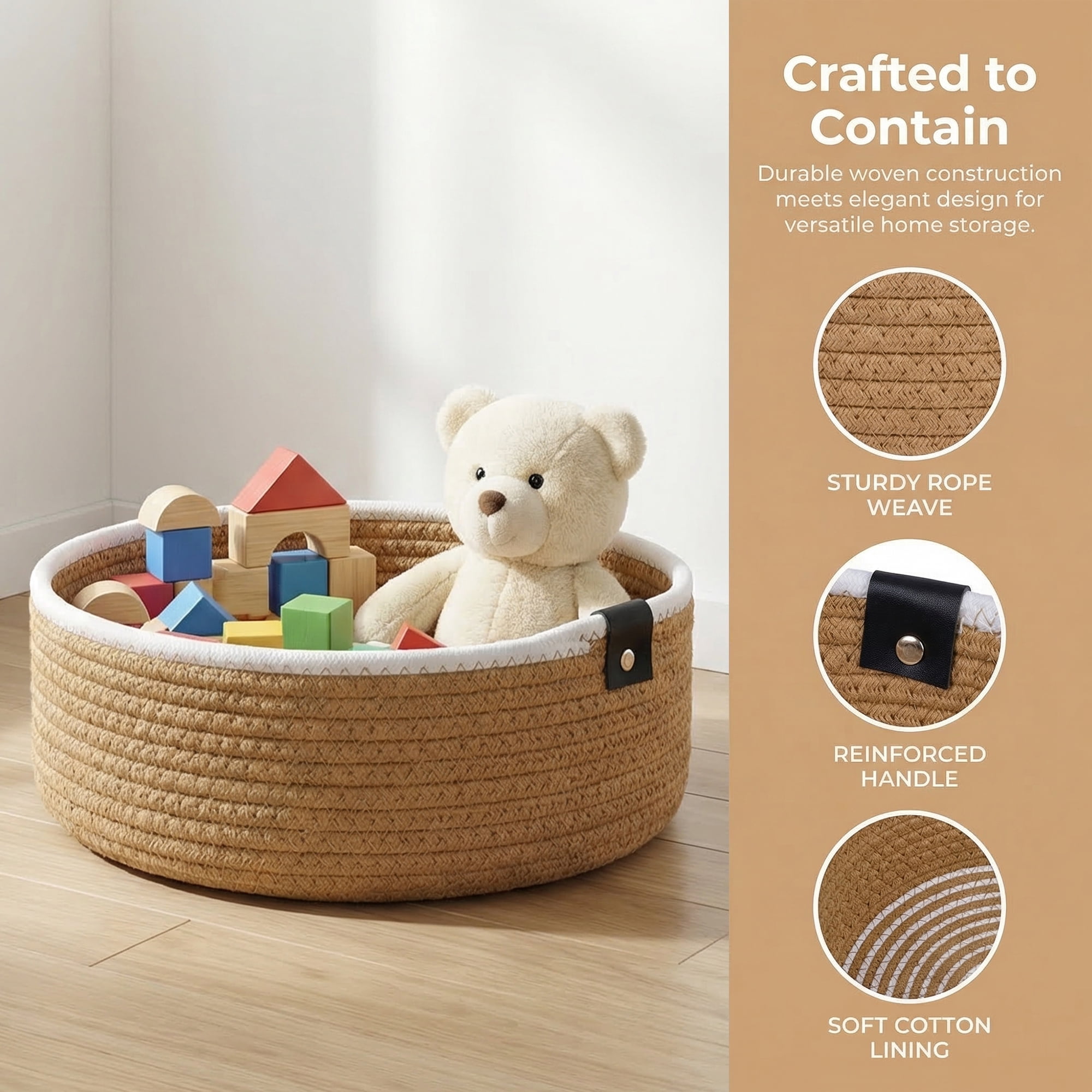 Unique Bargains Woven Storage Basket for Key Tray Bowl Khaki 9.4*9.4*3.9in