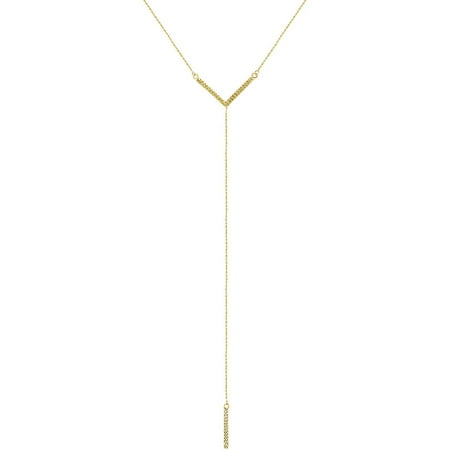 American Designs Jewelry 14kt Yellow Gold Diamond-Cut Geometric-Shape Bar and V Dangle Y Necklace, Adjustable 16-18 Chain
