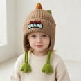 thumbnail image 6 of Povozer Baby Beanie Winter Hat Knitted Warm Hat Kids Winter Hat With Dinosaur Design Blue White Knit Fleece Lined Ear One Size Warm Winter Headwear For Boys Girls,Size 1-4Years,Khaki, 6 of 9