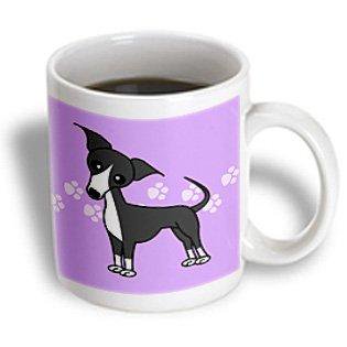

3dRose Cute Grey Blue Italian Greyhound Purple with Pawprints Ceramic Mug 11-ounce