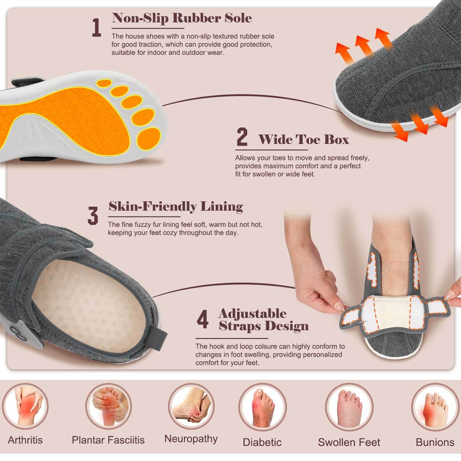 Leisfit Women's Wide Adjustable House Slippers photo 7