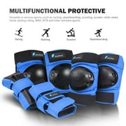 QUANFENG QF Knee Pads Elbow Pads and Wrist Guards 6 Pieces Cycling Skateboarding Protective Gear Set for Kids, Tween (Blue)
