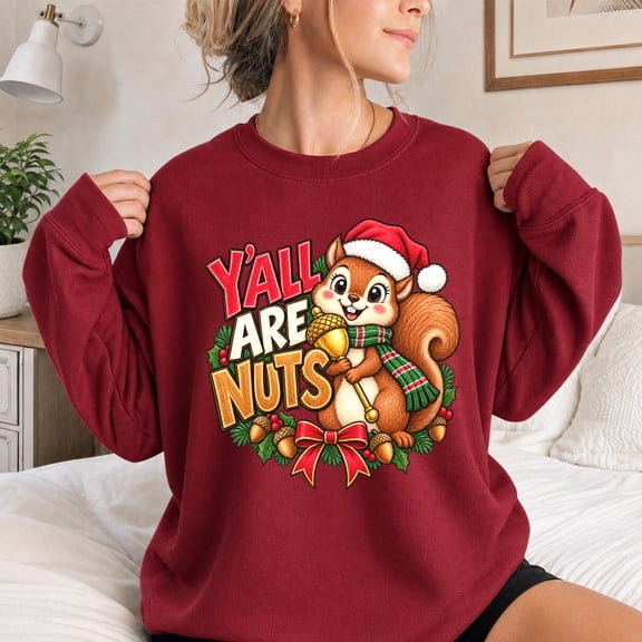 Jollimate Sweatshirt for Women, Christmas Squirrel Acorn Graphic, Funny Holiday Gift For Her