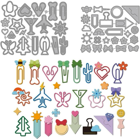 1set Paperclip Theme Carbon Steel Cutting Dies Stencils for Scrapbooking Photo Album Decorative Embossing Paper Card Mixed Shapes 90~105x115~132x0.8mm 2pcs/set