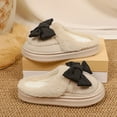 thumbnail image 4 of Suede Platform Slippers for Women Sweet Bowknot Winter Plush Warm Comfy Soft Sole Nonslip Casual Slip on House Shoes White Size 7.5, 4 of 7