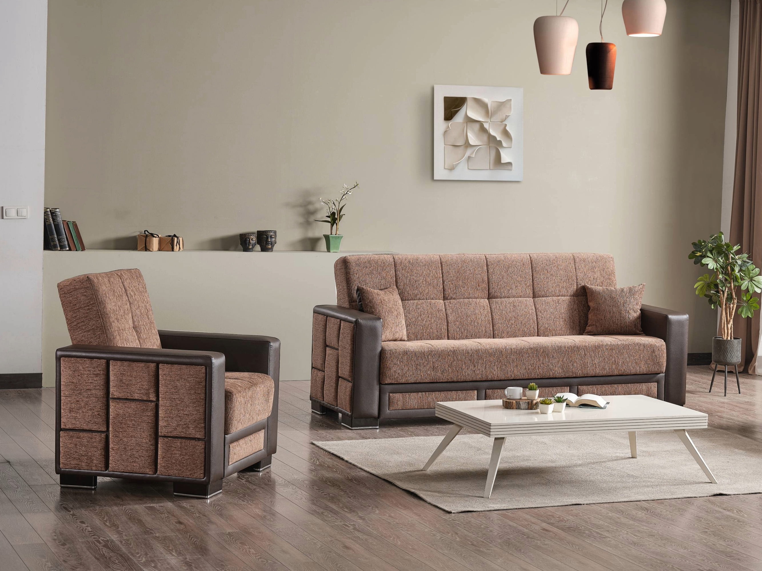 Ottomanson Convertible Accent Chair Chenille Modern Sleeper Armchair with Storage, Brown
