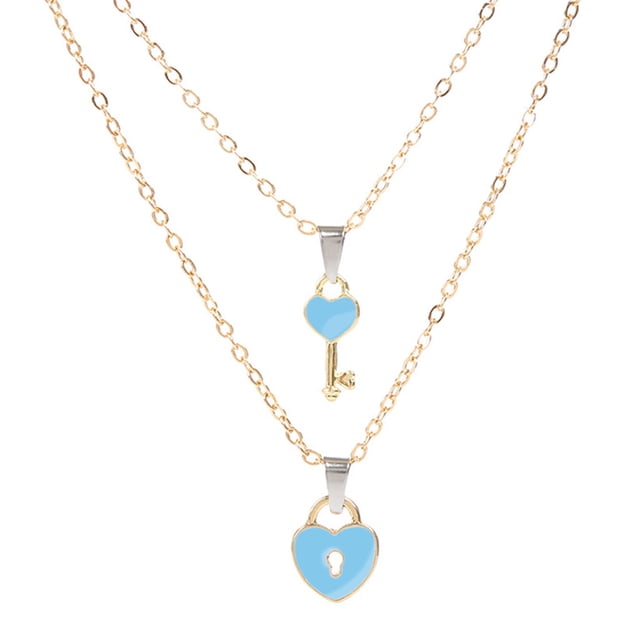 1 par de collares con colgante de pareja, cadena de clavícula en corazón romántico para amantes Azul Zulema Pareja colgante collares