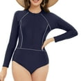 thumbnail image 3 of UTSJKR Womens Rash Guard Long Sleeve Swimsuit UPF 50+ Zipper Up One Piece Surfing Bathing Suit Sporty Swimwear Navy 12, 3 of 7