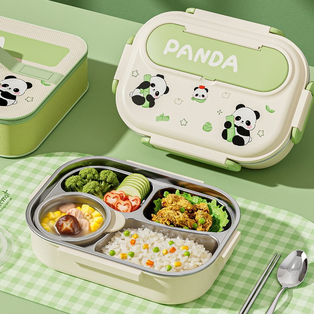 Microwave Safe Stainless Steels Bentos Box Cartoon Design 4 Compartments Leak Proof Seal Heat Insulation