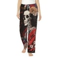 thumbnail image 2 of Lsque Geisha Skeleton With Flowers Print Women's Pajama Pants, Lounge Pant - Comfortable Home Wear,Elastic Waistband, Stylish Design-Medium, 2 of 9