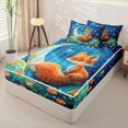 thumbnail image 2 of Erosebridal Jungle Animals Fox Zipper Full Size Comforter Sets with Fitted Sheet and 2 Pillowcases,Stars Floral Wave Night Art Zipper Bedding Set For Girls,Navy Blue Reversible,4pcs, 2 of 7