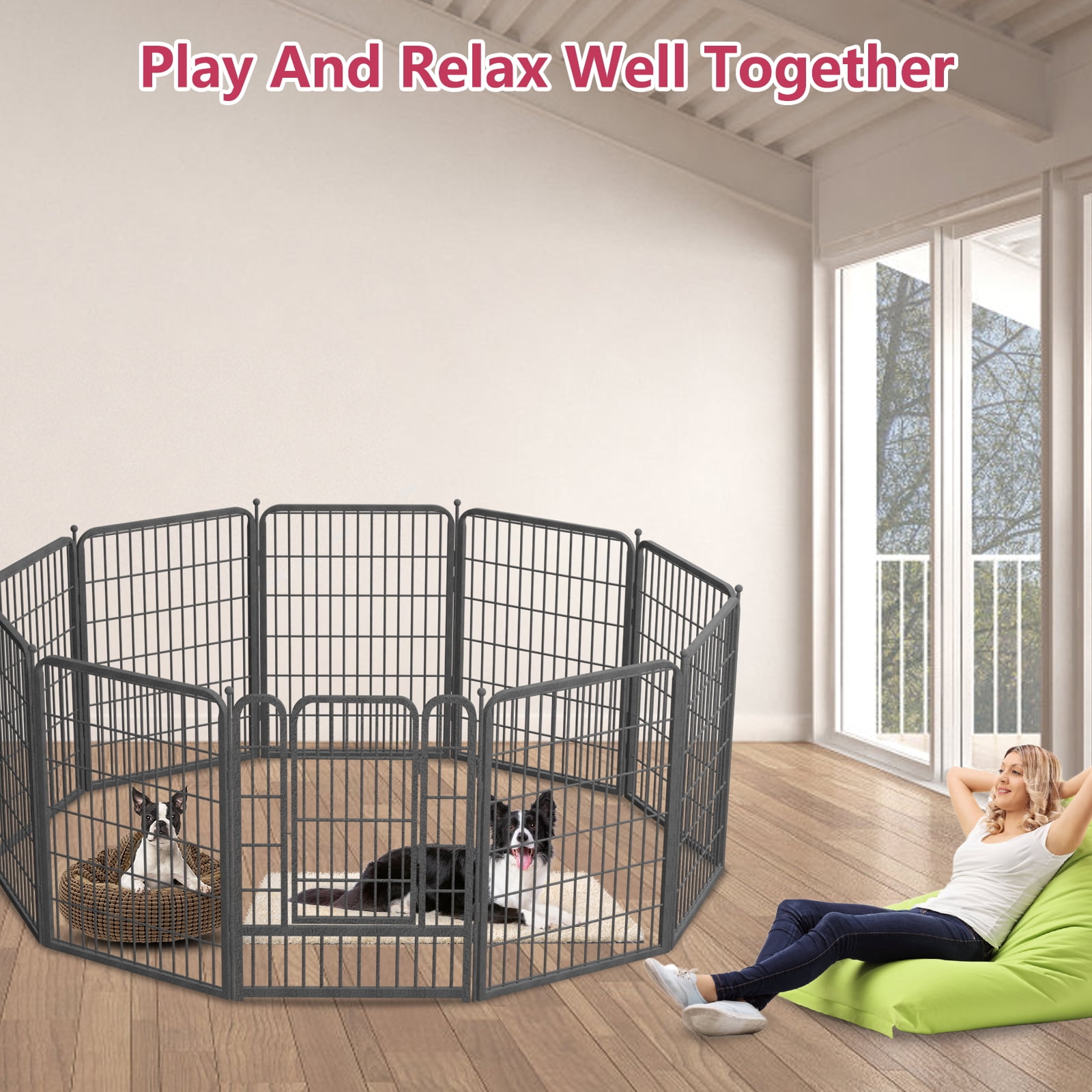 Jhsomdr Dog Playpen Dog Fence Outdoor for Yard 12 Panels 40" Height Puppy Playpen Dog Exercise Pen Indoor Pet Fence with Doors for Large/Medium/Small Dogs