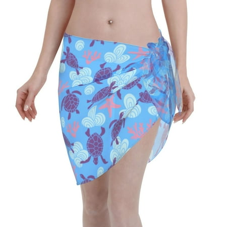 Disketp Ornamental Turtles Women Swimsuit Cover Up Short Chiffon Summer Beach Sarong Bikini Wrap Skirt Bathing Suit