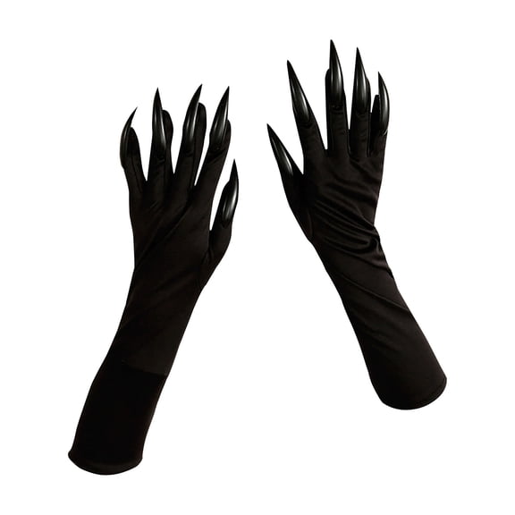 Long Clawed Gloves for Women & Men, 19-Inch Black Horror Nail Handwear with Stretch Fabric - Gothic Accessory for Halloween & Themed Parties (1 Pair)
