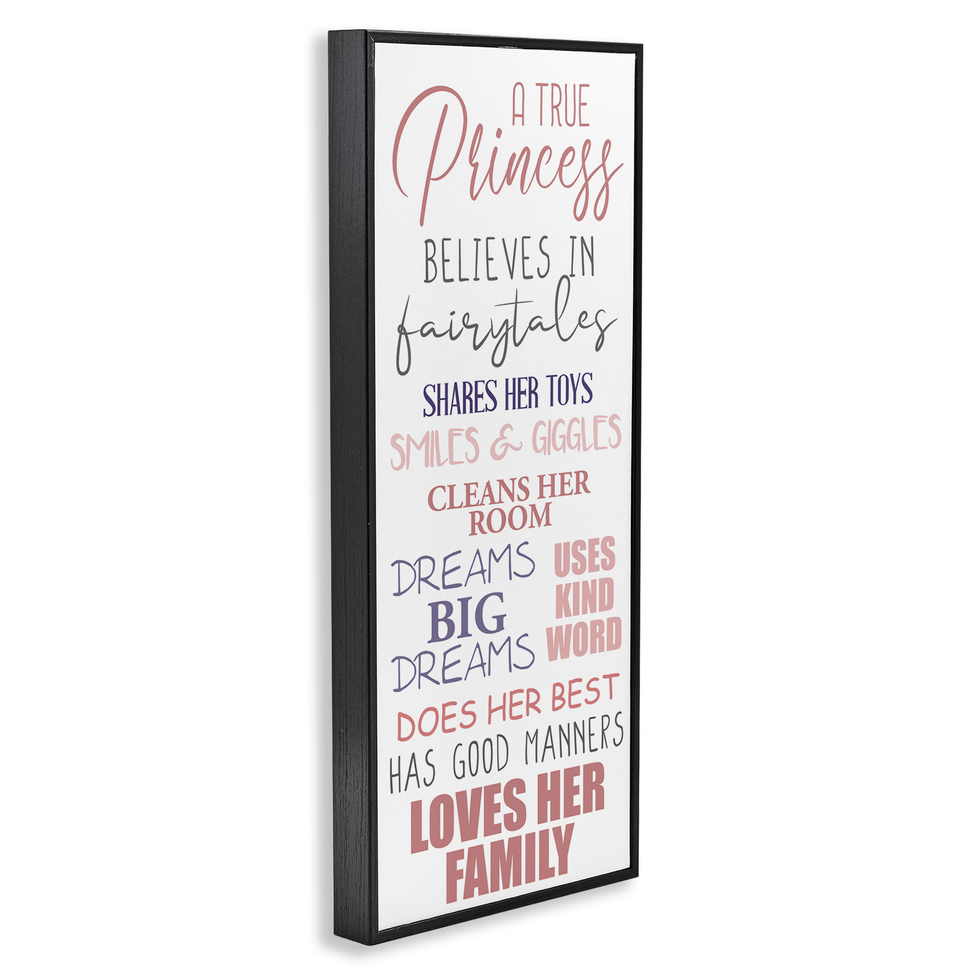 Stupell Industries Inspiring True Princess Rules Inspirational Painting Black Framed Art Print Wall Art, 10 x 24
