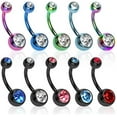 thumbnail image 5 of 14GA Titanium IP 316L Double CZ Barbell Belly Rings (Various Colors), 5 of 8