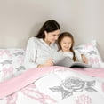 thumbnail image 5 of jejeloiu Retro Bow Ribbon Bedding Comforter Set,Cartoon Flowers Pattern Twin Comforter Sets,White Pink Gray Bedding Set For Girl,Microfiber Bedroom Decor Reversible,2 Pieces, 5 of 8