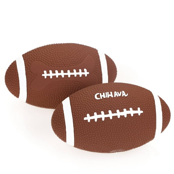 Chiwava 2-Piece Squeaky Football & Rugby Dog Toy Set with Small Squeakers, Brown