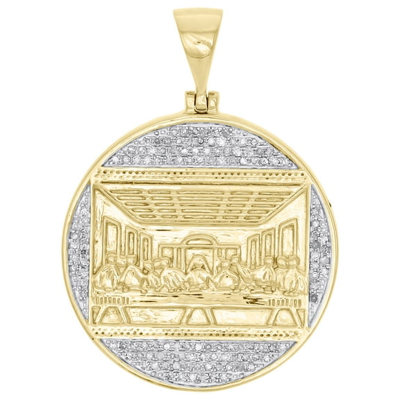 10K Yellow Gold Diamond Last Supper Circle Medallion Pendant 1.6" Charm 1/2 CT.