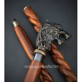 Dragon Cane Wooden Walking Stick Ergonomic Palm Grip Handle, Wood