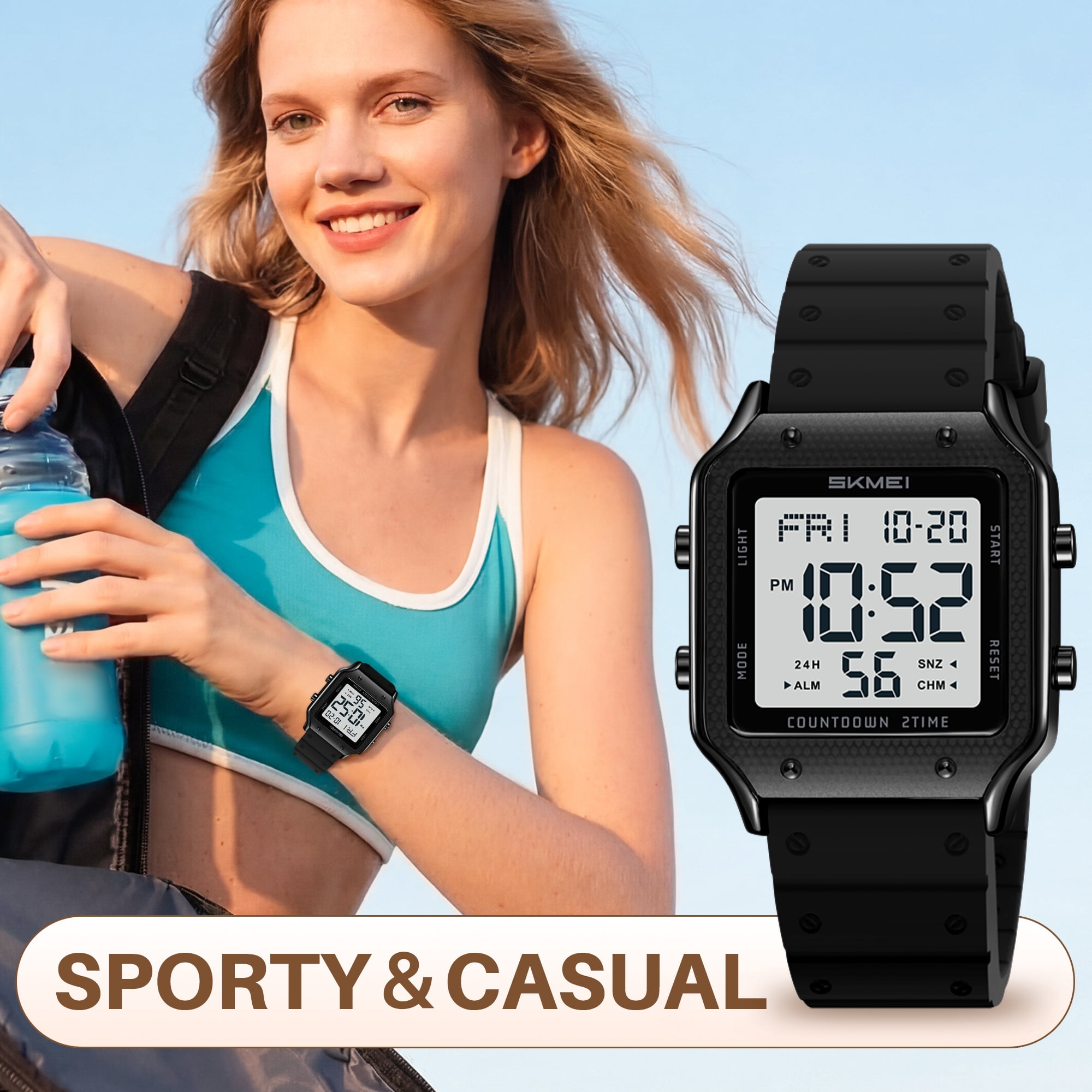 SKMEI Watches for Women Outdoor Sport Digital Watch Waterproof Chronograph Womens Wristwatch with Alarm/Back Light/Dual Time
