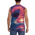 thumbnail image 4 of Lsque Hawaiian Island Beach Shark Print Men's Cotton Blend Sleeveless Muscle Shirts (S-3XL)- Moisture Wicking, Odor Protection, UPF 30+,XX-Large, 4 of 8