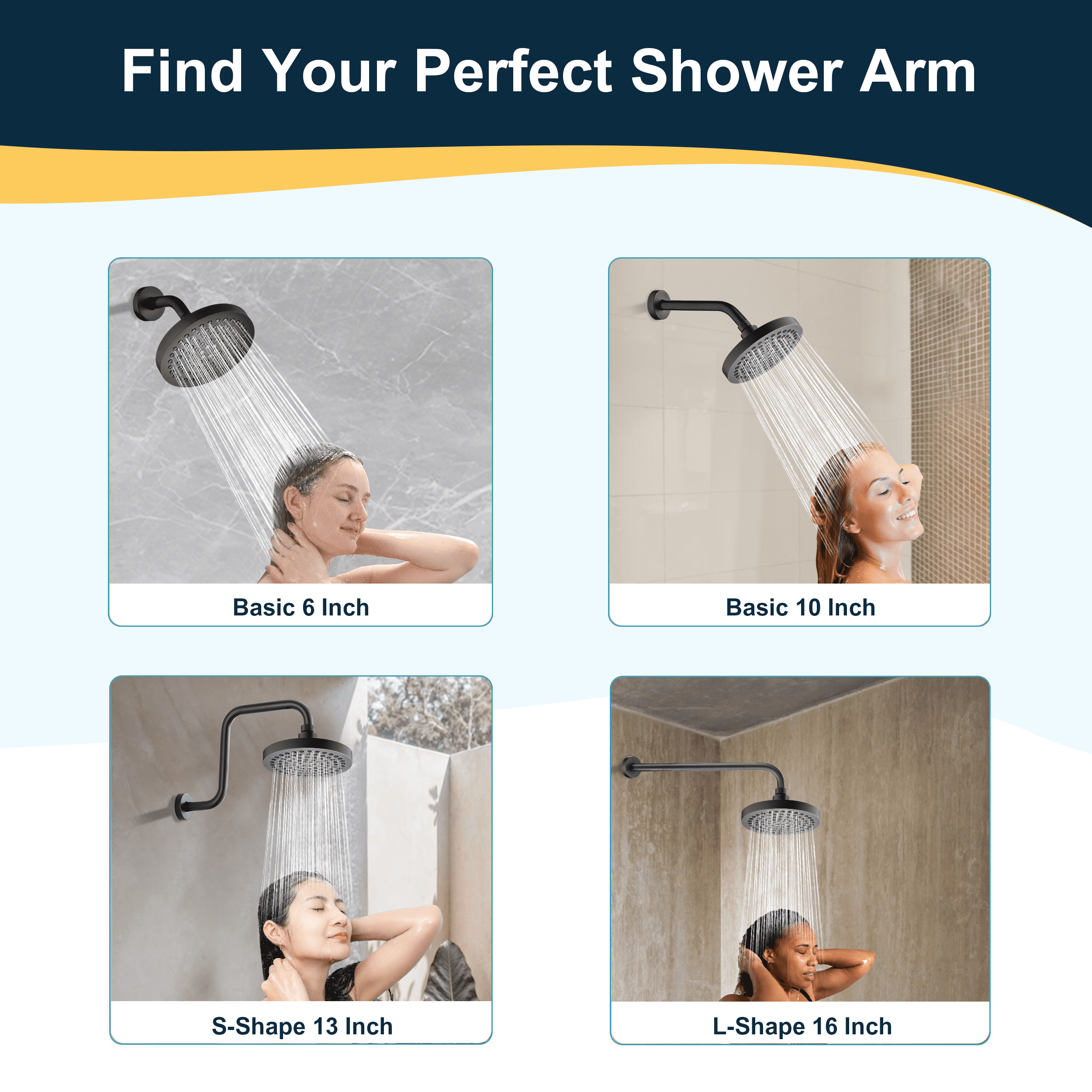 BRIGHT SHOWERS 13 Inch Shower Head Extension Arm with Flange S Shaped High Rise Extender, Long Stainless Steel Rainfall Shower Head Pipe Arm, Chrome