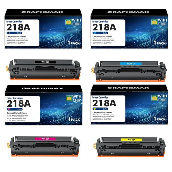 218A 218 Toner Cartridges With-Chip Compatible for HP 218A W2180A 218X W2180X 218 3301fdw Laserjet 3301fdw 3301cdw 3201dw 3301sdw 3301 3201 Series Printer Black Cyan Yellow Magenta, Pack-4