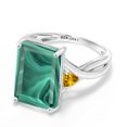 thumbnail image 3 of Gem Stone King 10K White Gold Green Malachite and Yellow Citrine 3 Stone Engagement Ring for Women (10.42 Cttw, Emerald Cut 14X10MM, Trillion 4MM, Size 6), 3 of 5