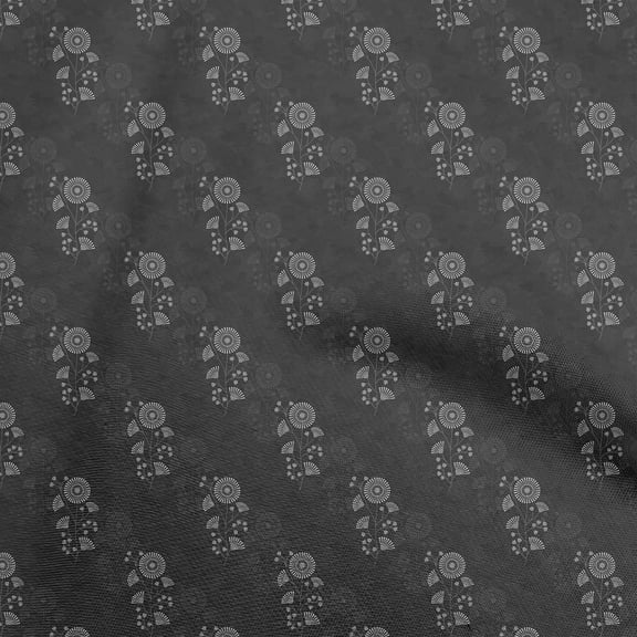 oneOone Cotton Cambric Dark Gray Fabric Floral Quilting Supplies Print Sewing Fabric By The Yard 42 Inch Wide