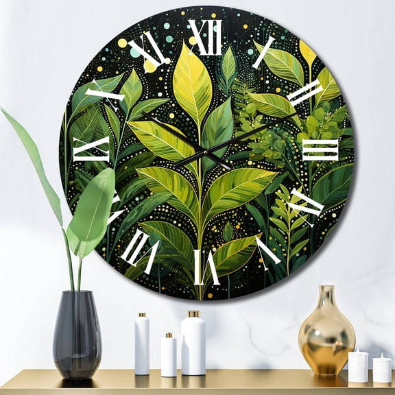 Designart "Ferns Plant beautyful Curves III" Floral Oversized Wall Clock