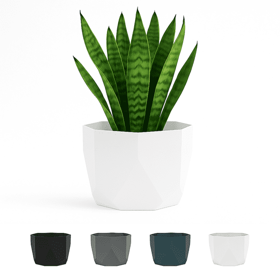 Bloem Tuxton 6" Modern Plastic Planter - Geometric Indoor/Outdoor 0.5 Gal Capacity Pot, White