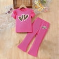 thumbnail image 2 of NIEWTR Kid Girl Outfits Girls 2 Piece Outfits Crew Neck Tops and Bell Bottom Pants Set Kids Heart Print T-Shirt Y2K Sets 3-7 Years(A-Hot Pink,3-4 Years), 2 of 4